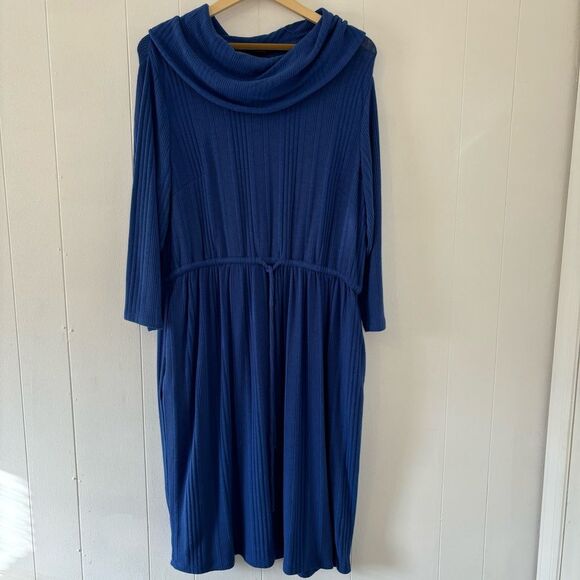 NEW Lane Bryant Cowl-Neck Knit Dress Blue Ribbed 3/4 Sleeve 18/20 2X Soft Casual - Picture 5 of 14